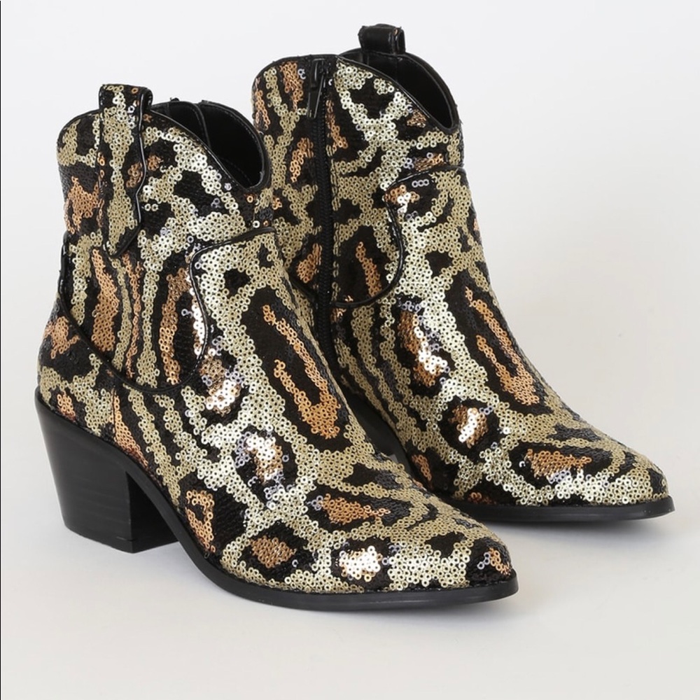Betsey Johnson Leopard Sequin Pointed-Toe Booties